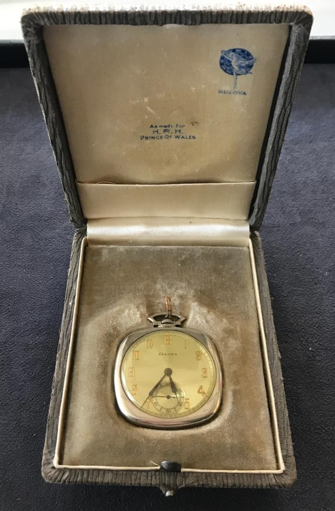 Bulova pocket watch made for HRH the Prince of Wales, 1924, in original presentation box
