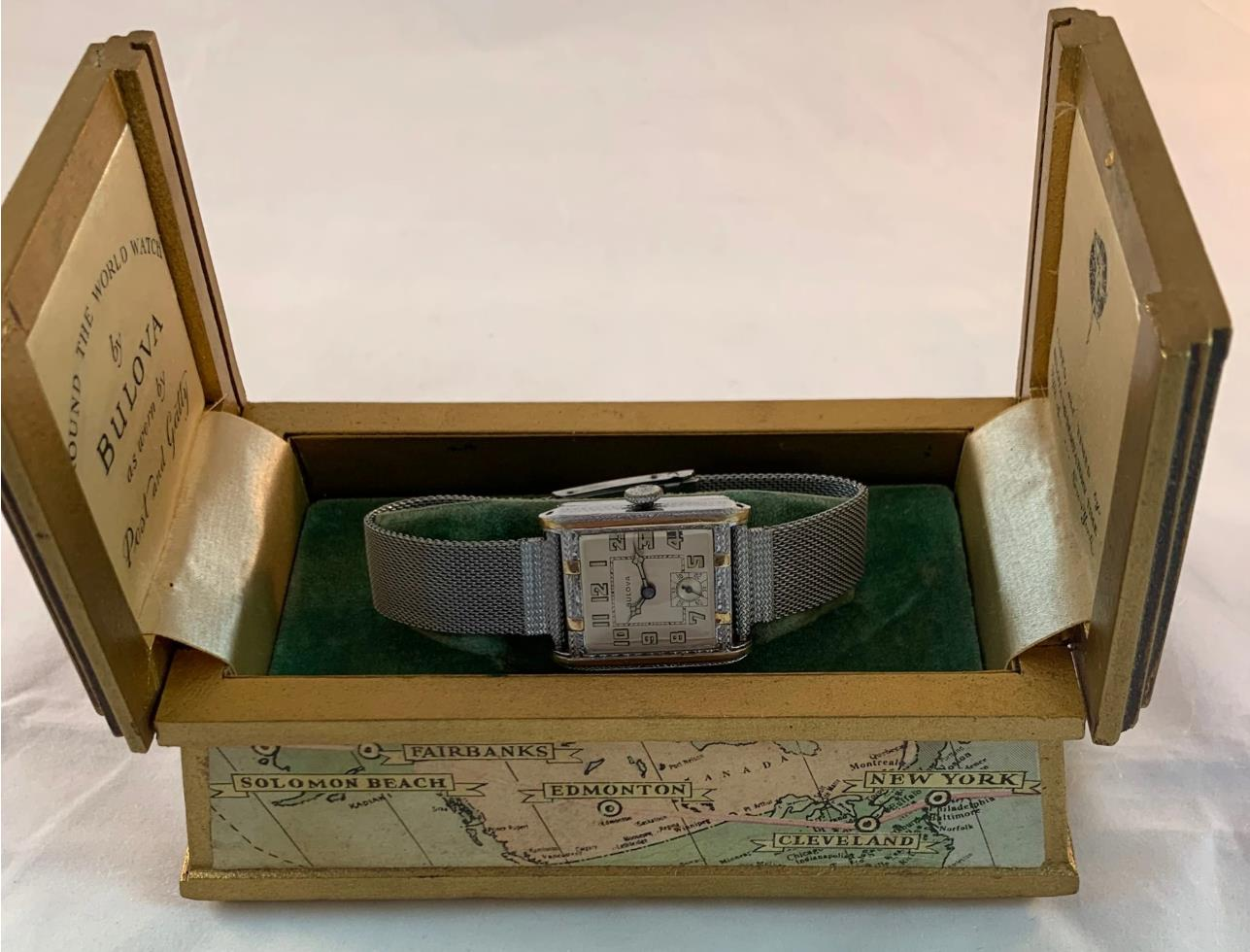 Bulova Round the World watch in original gift box — as worn by Post and Gatty, 1931